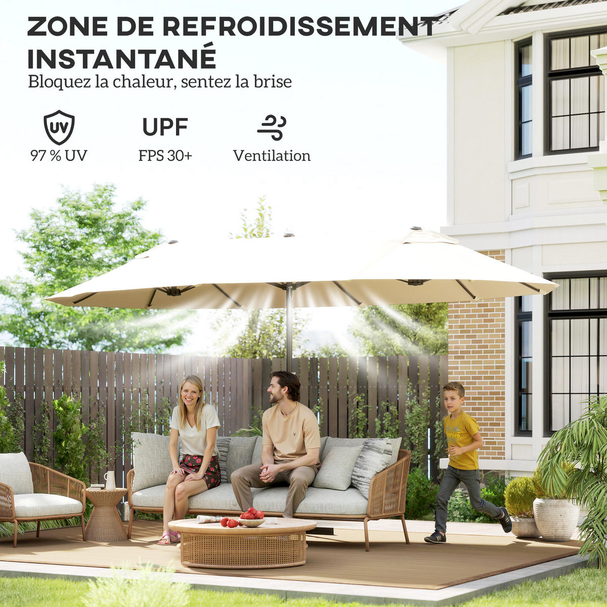 DOPPELSONNENSCHIRM Creme 460/270/240 cm - Creme, Metall (460/270cm) - PANGIVO
