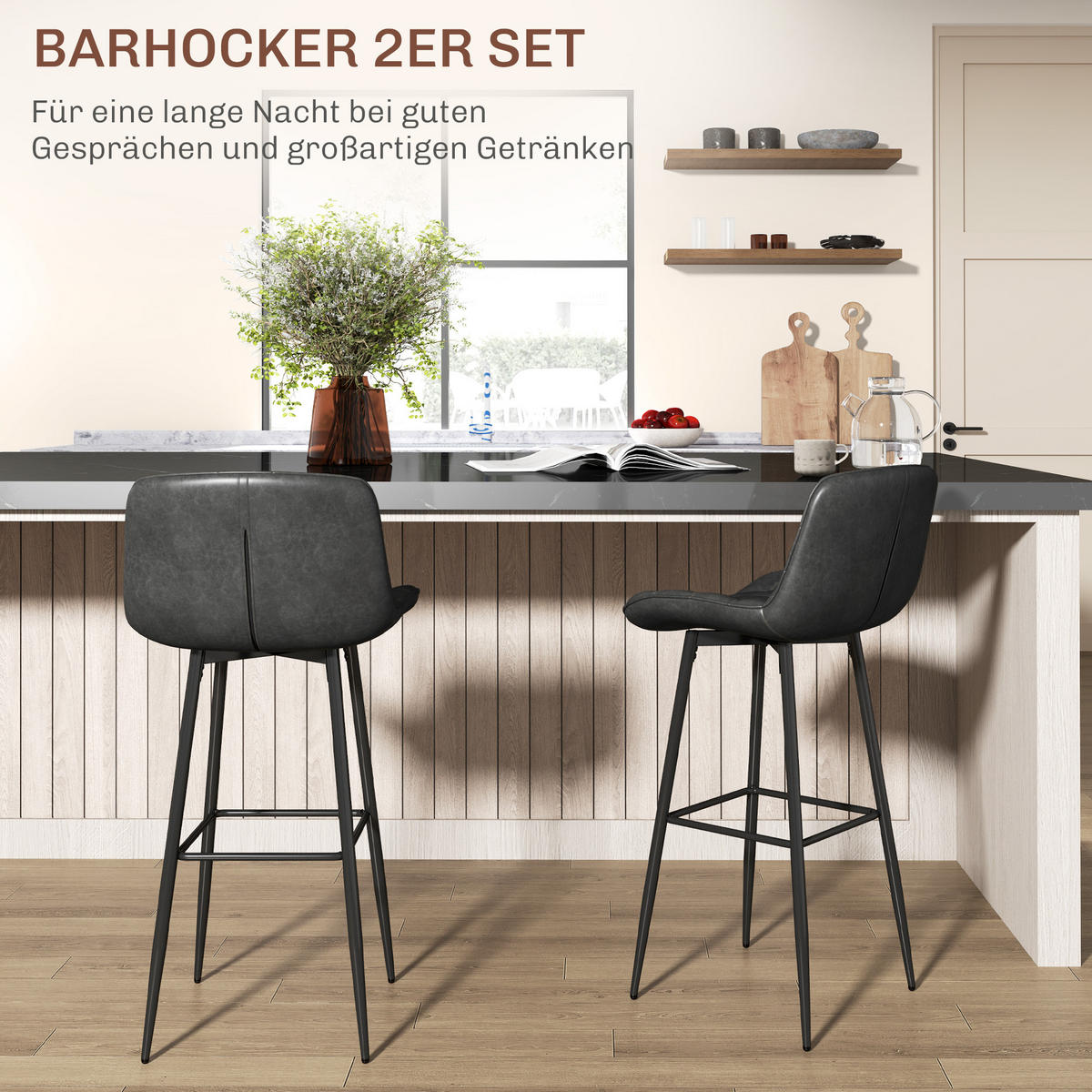 2ER-SET Barhocker, Bistrohocker mit Fußstütze, Drehbar Barstuhl, Dunkelgrau - Dunkelgrau/Schwarz, Kunststoff/Metall (48/98/48.5cm) - HOMCOM