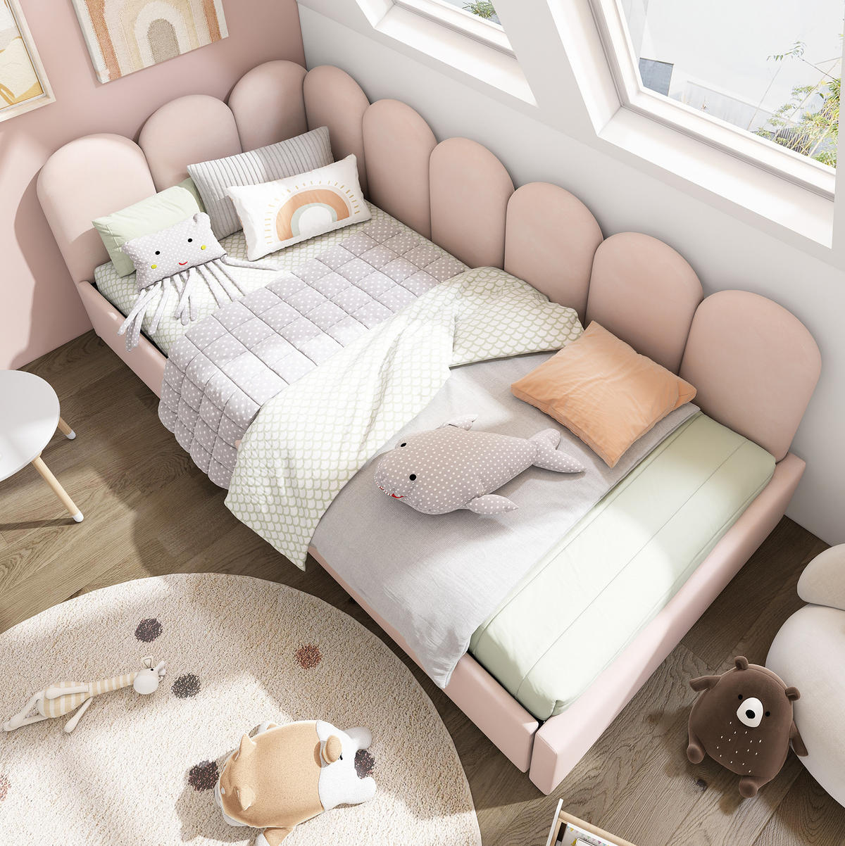 SAMT-POLSTERBETT 90/200 cm in Rosa mit 2 Schubladen und gepolstertem Kopfteil - Rosa, Textil (90/200cm) - BEAOK