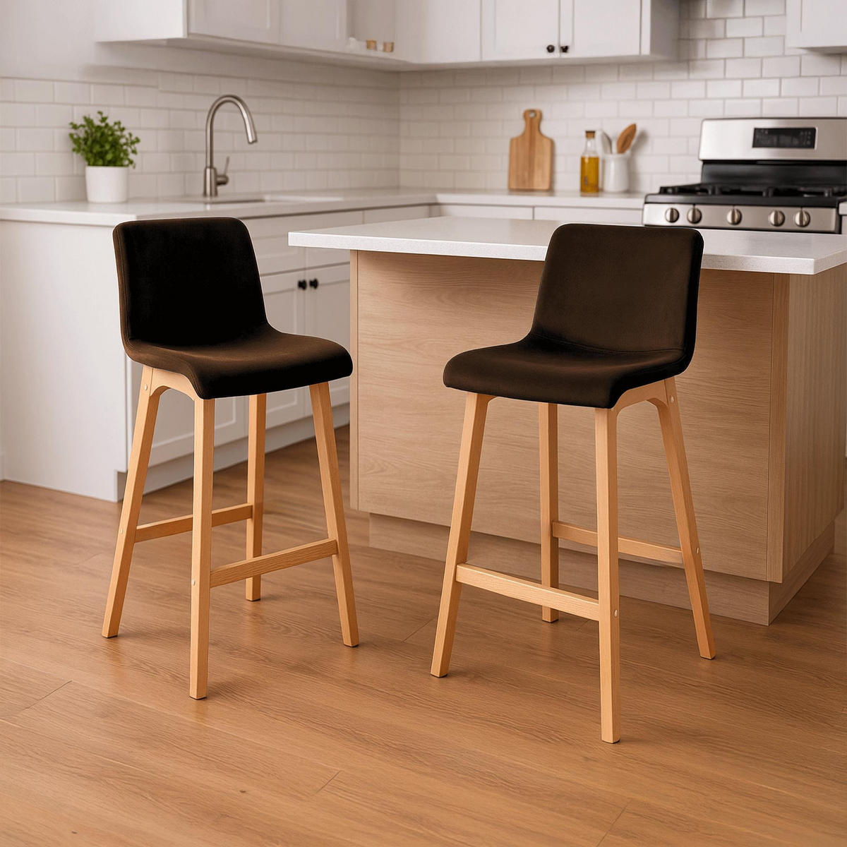 BARHOCKER Hover Samt Massivholz 101x41x46 cm braun - Braun, Textil (41/101/46cm) - furnicato