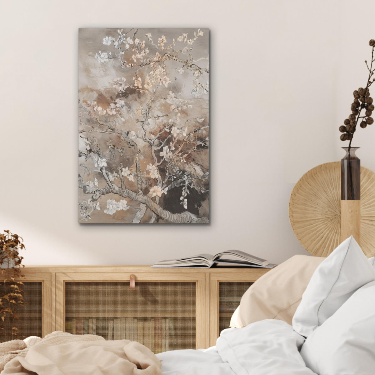AKUSTIKBILD Mandelblüte - Kunst - Van Gogh - Beige - Abstrakt Kunstdruck Schlafzimmer 50x70 cm - Braun, Kunststoff (50/70/0.9cm) - MuchoWow