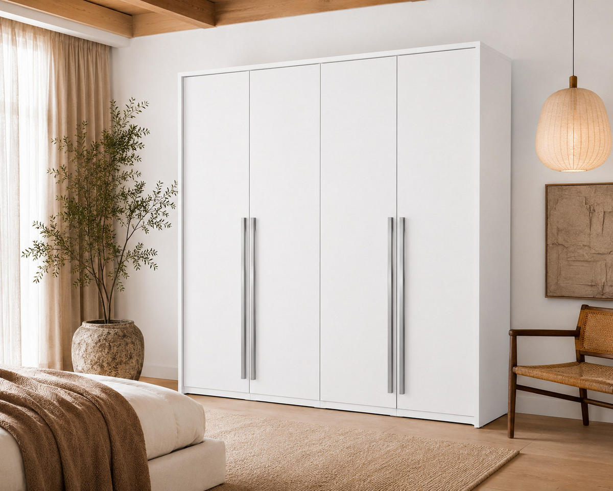KLEIDERSCHRANK: Weiß / Griffe Silber, 210 x 65 x 217,2 cm - Silberfarben/Weiß, Holzwerkstoff (210/217.2/65cm) - 3XE LIVING