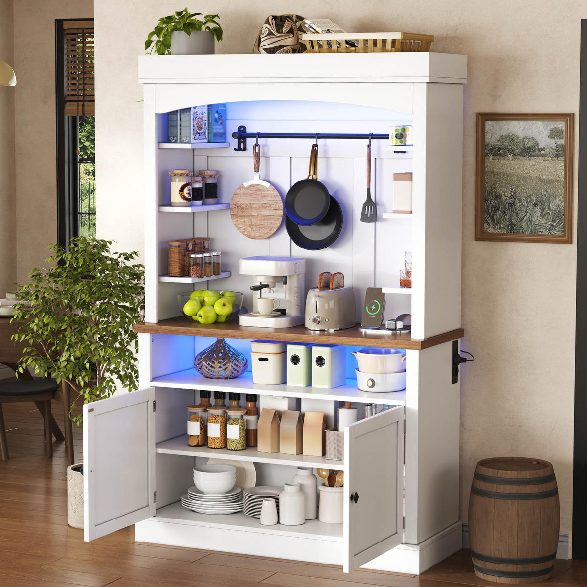 BUFFET 183 cm MDF Weiß mit Bogendesign, RGB-LED und Weinregal - Weiß, Holzwerkstoff (43/183/106cm) - Korfee