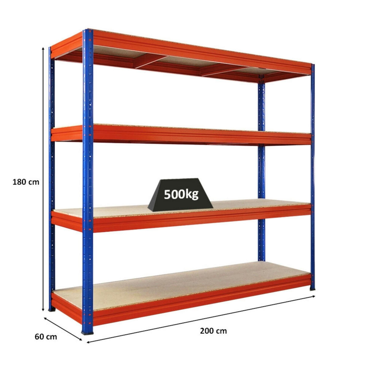 SCHWERLASTREGAL Dino 180x200x60cm Spanplatten-Ebenen Blau/Orange - Blau/Orange, Metall (200/180/60cm) - PROREGAL