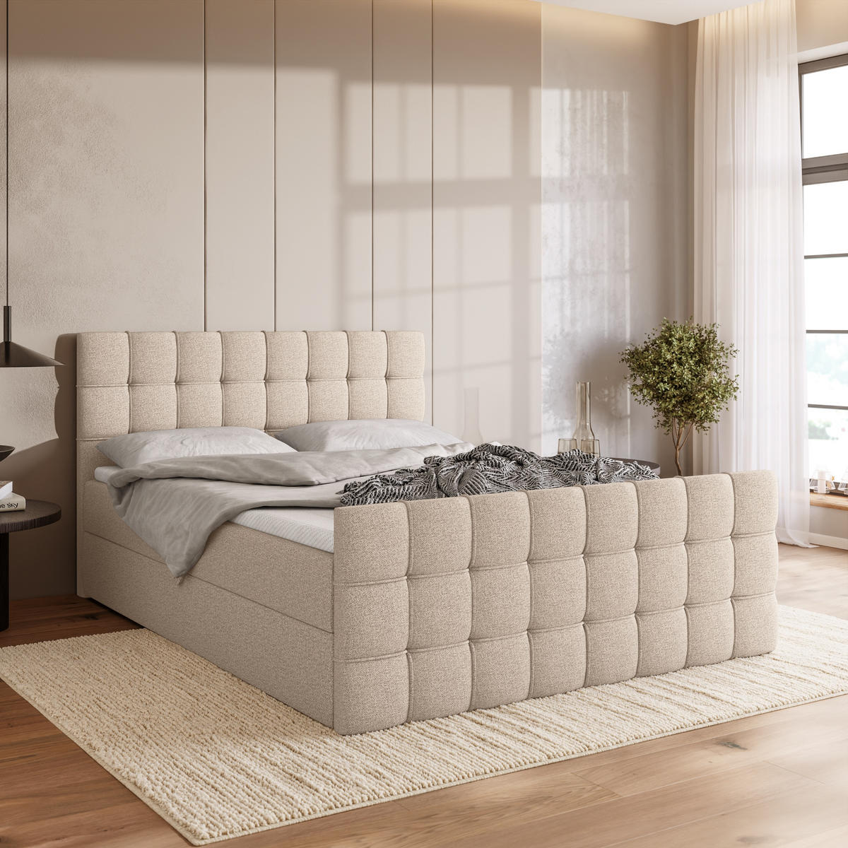 BOXBETT Detroit Duo mit Topper 180/200 Hellbeige - Ecru, Textil (180/200cm) - Bromarkt