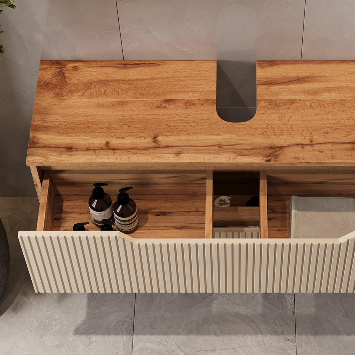 WASCHBECKENUNTERSCHRANK Lotta Eiche/Kaschmir gestreift 99.4 x 62.5 cm mit 2 Schubladen - Kaschmir/Eichefarben, Holzwerkstoff (99.4/62.5/32cm) - Vicco