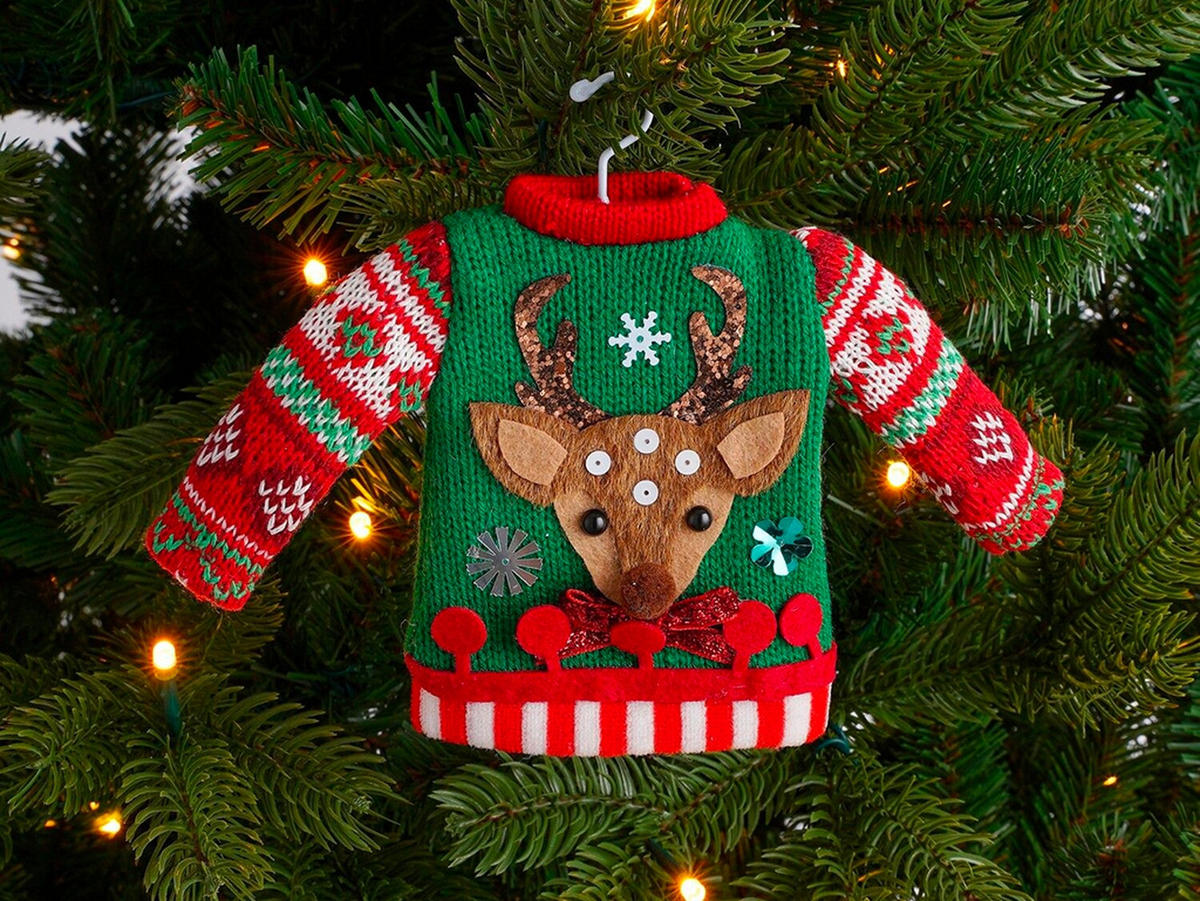 LAALU WEIHNACHTSBAUMSCHMUCK Ornament Pullover mit Hirsch 20,5 cm - Rot/Weiß, Kunststoff/Textil (15/15/25cm) - LAALU