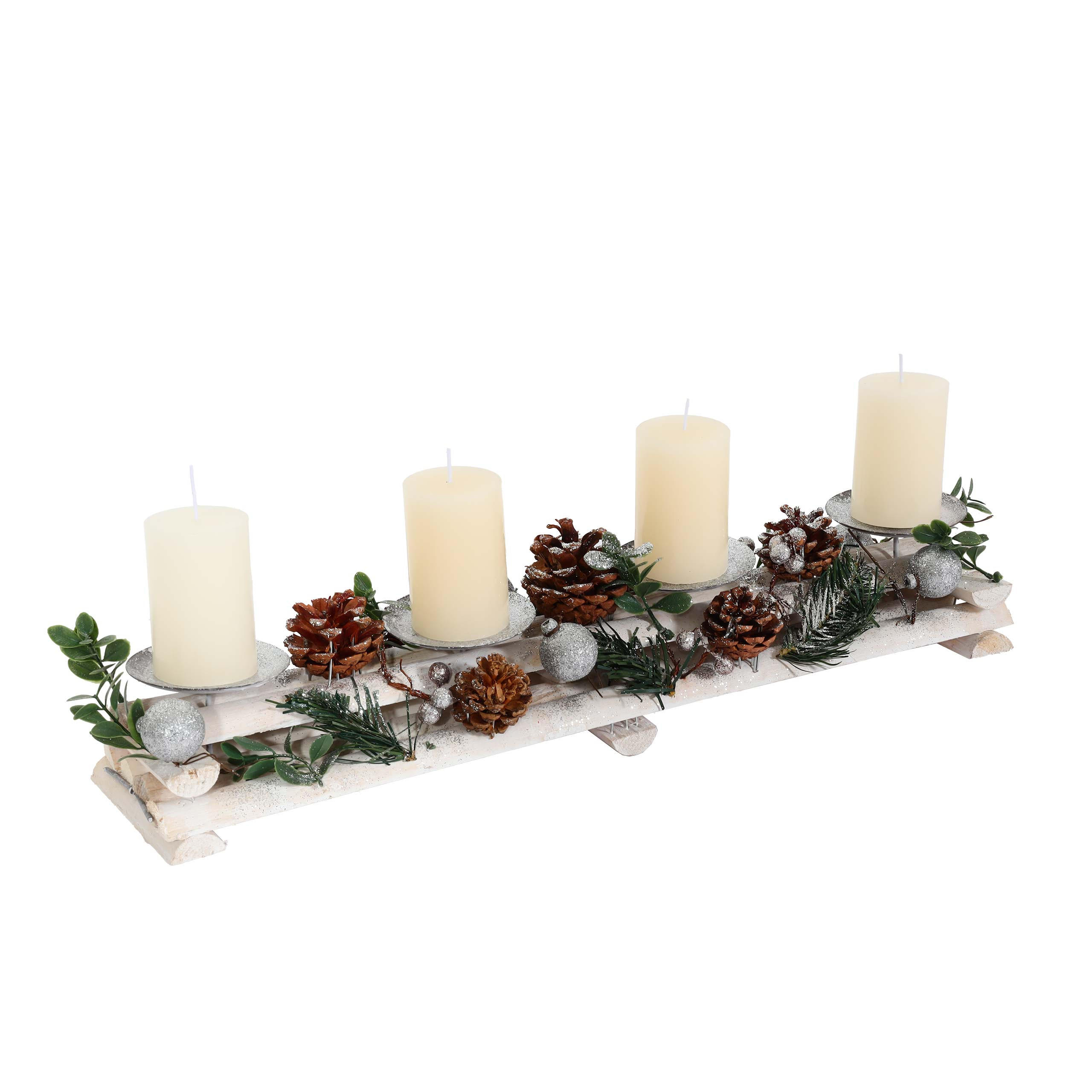 ADVENTSGESTECK MIT KERZEN Weiß - Weiß, Holz (18cm) - MCW