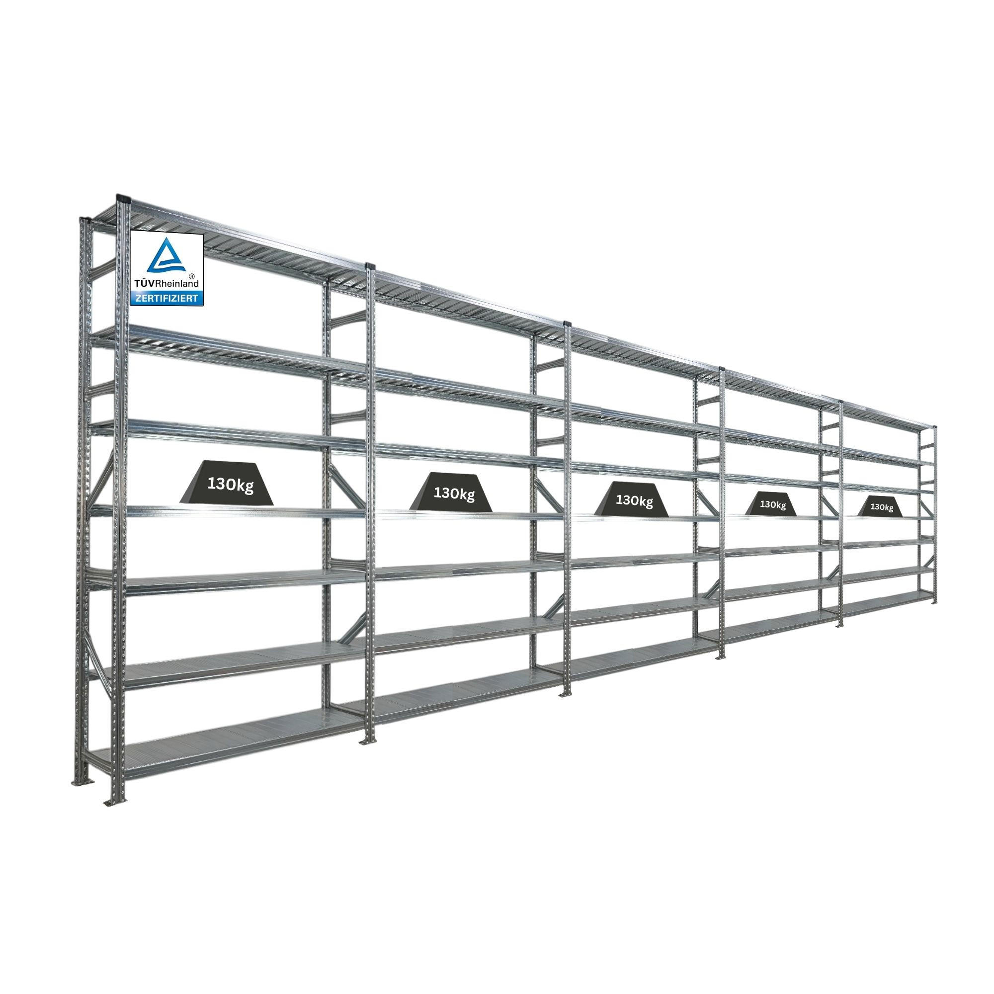 FACHBODENREGAL Proximo Stecksystem 250x750x32cm 7 Ebenen Beidseitig nutzbar Verzinkt - Silberfarben, Metall (750/250/32cm) - PROREGAL