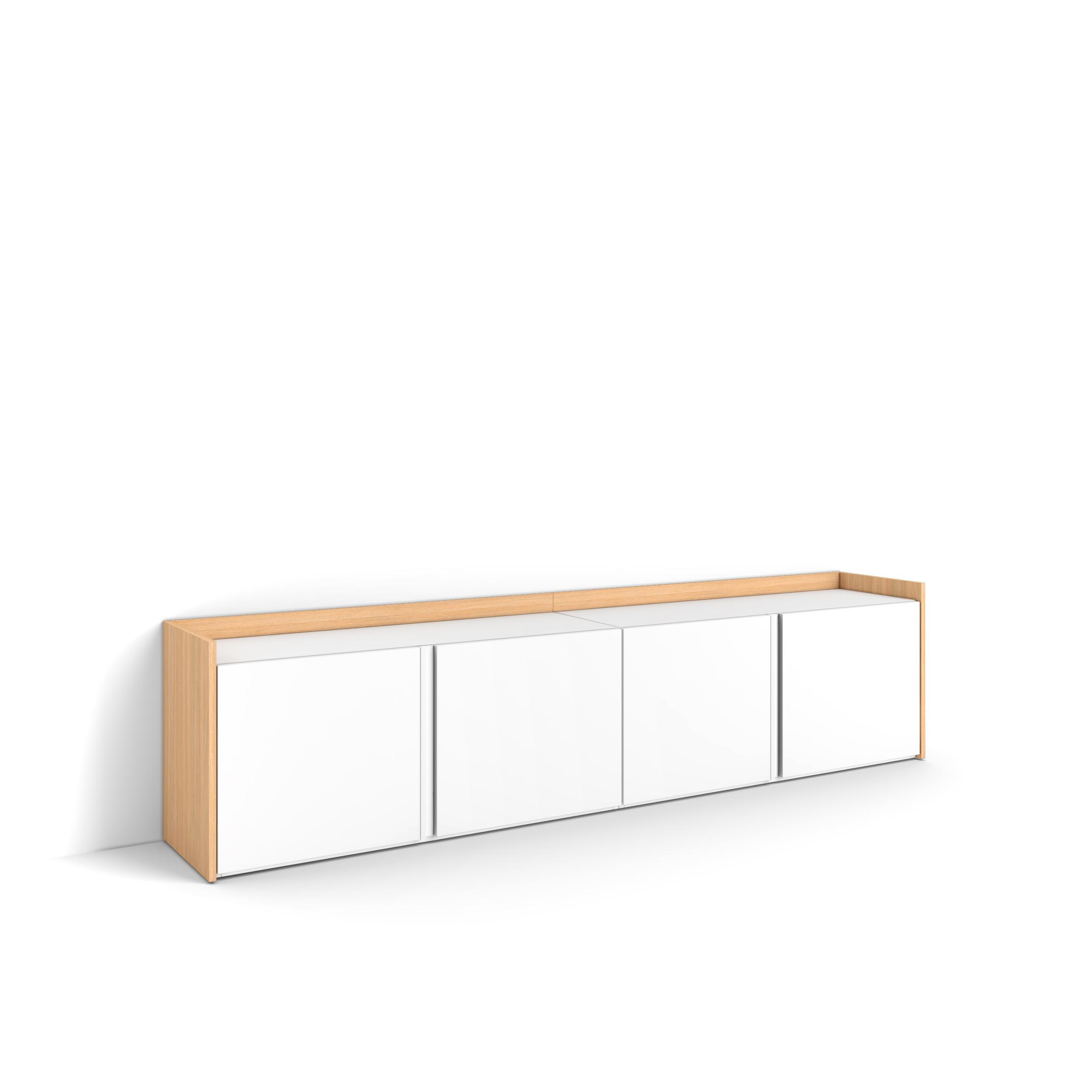 LOWBOARD, Weiß und Eiche, 207/35/50cm - Weiß, Holzwerkstoff (207/50/35cm) - Skraut Home