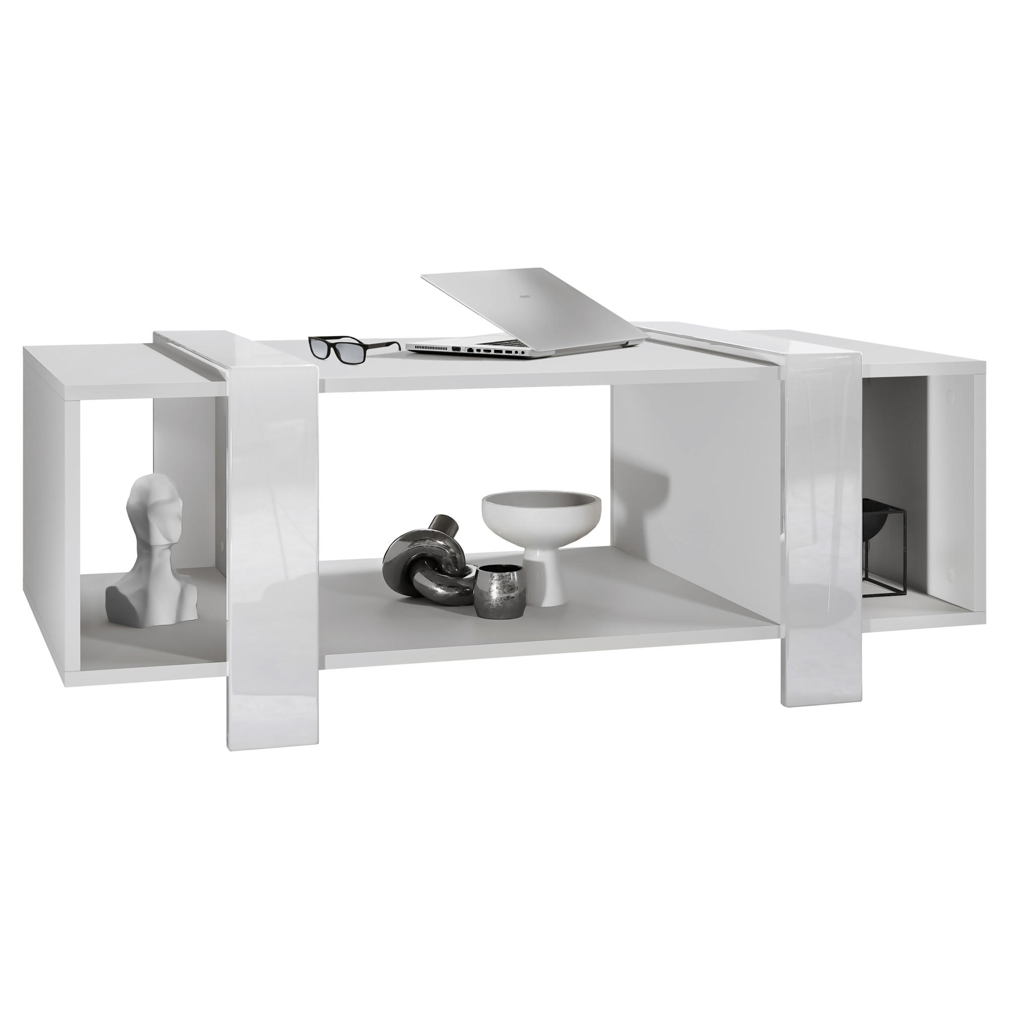 Vladon Couchtisch Weiß Hochglanz 110.5x42x56.5 cm