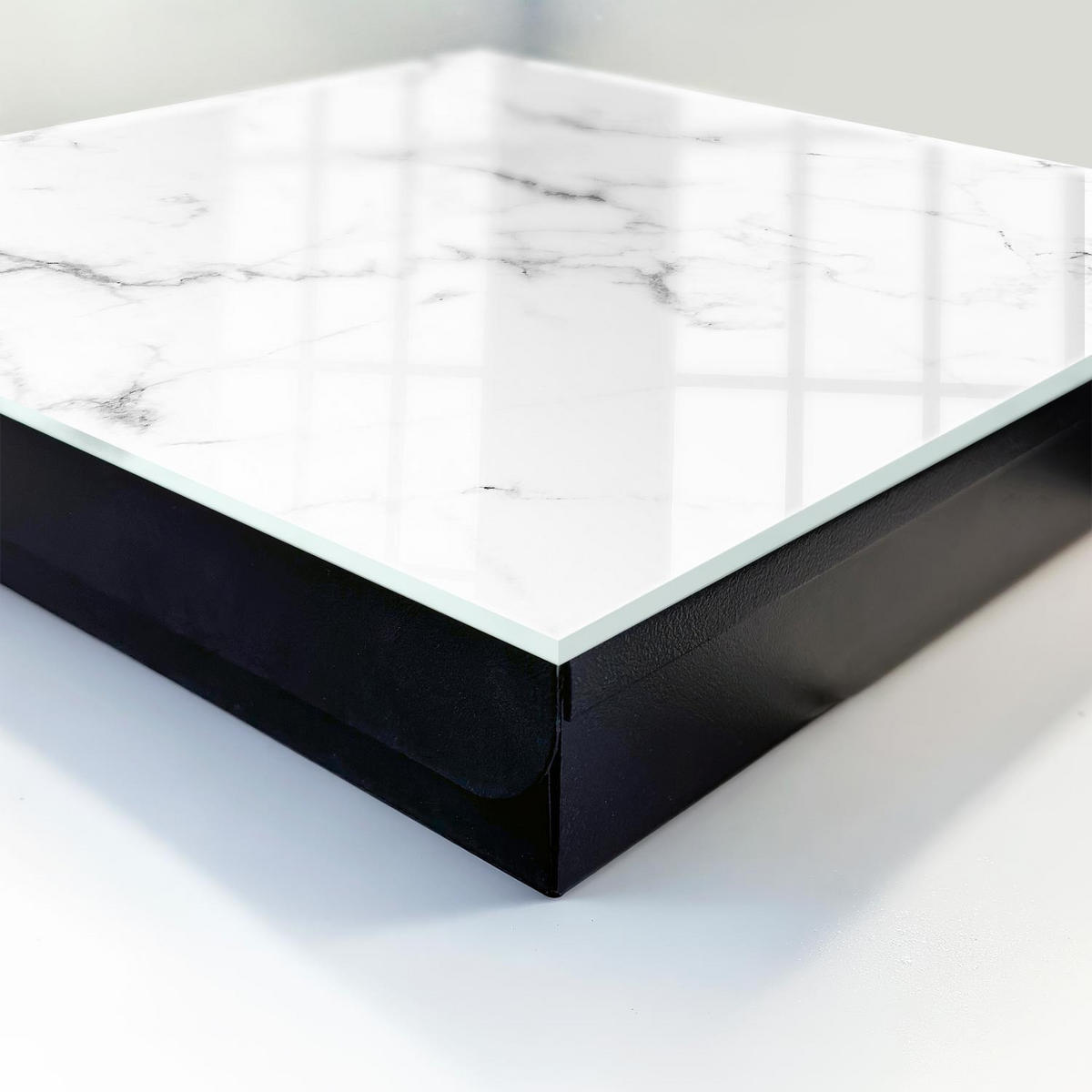 SCHLÜSSELBOX Schwarz 30x30 cm- Türöffnung nach rechts - Marmormuster - Weiß, Metall (30/30/5cm) - TULUP
