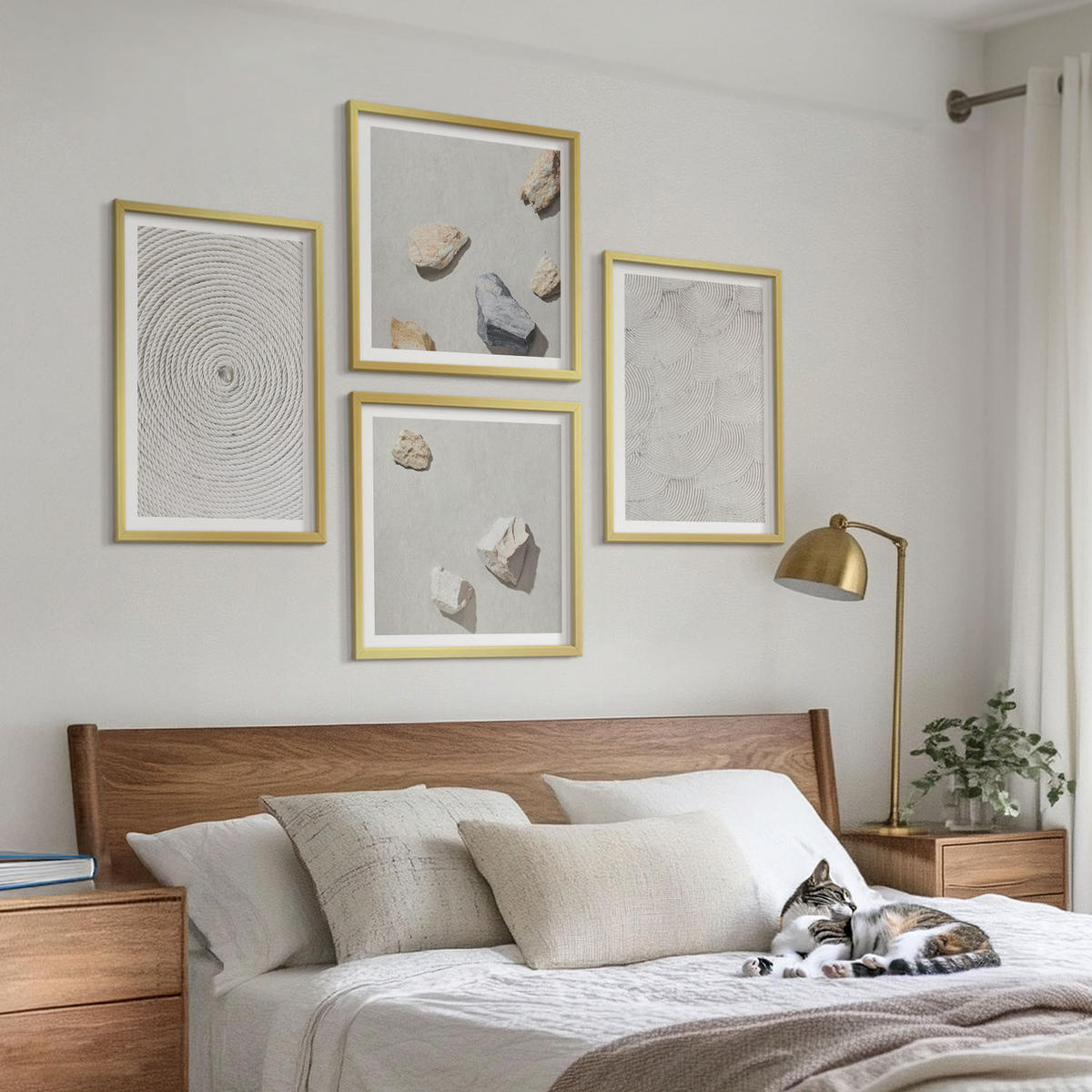 BILDER SET 4er Set - 50x50 cm & 40x60 cm Goldrahmen - Geometrische Pappsteine - Goldfarben, Kunststoff (50/50cm) - TULUP
