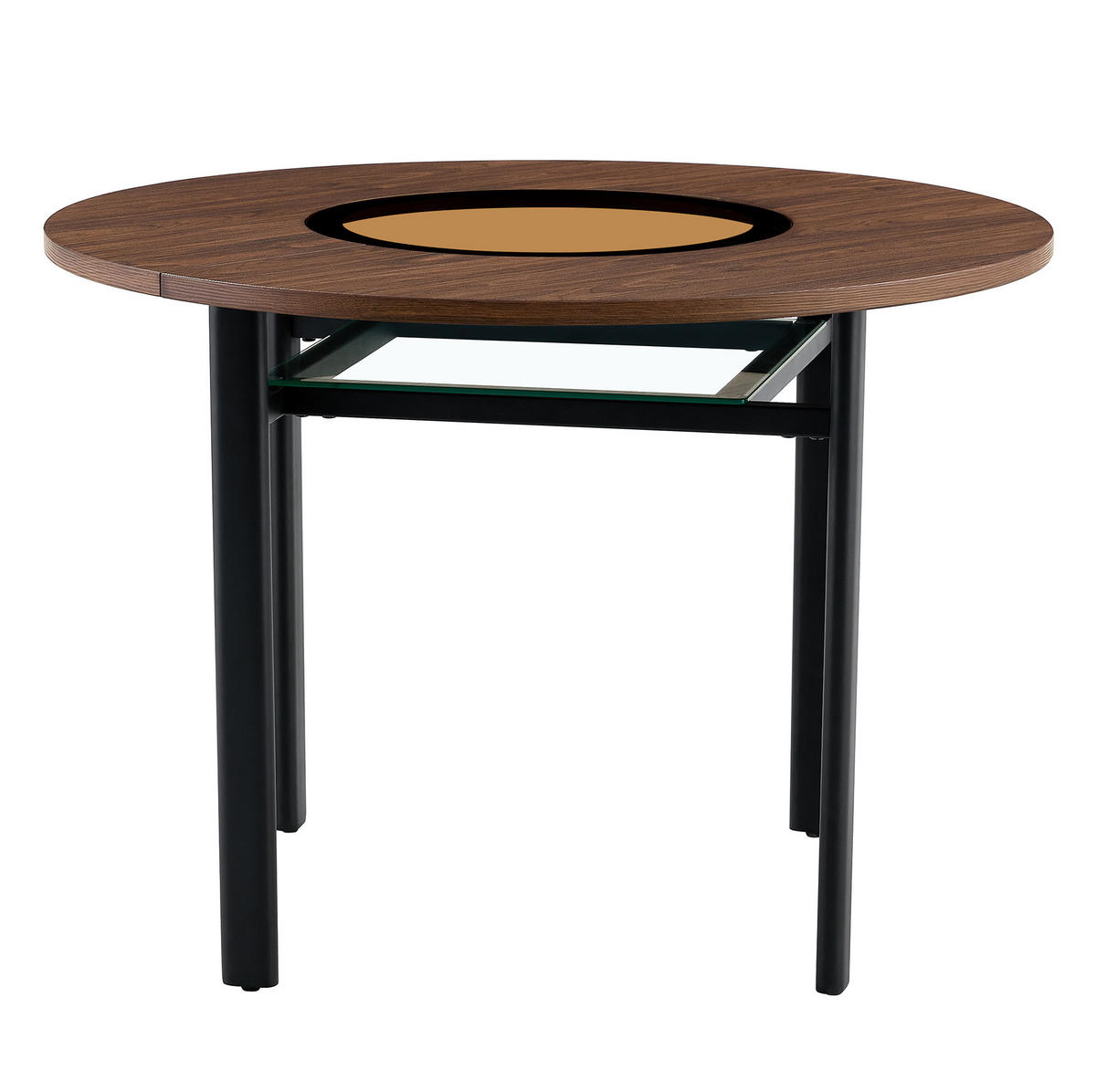 ESSTISCH rund 100 cm in Braun/Schwarz mit Glasintarsie und Ablage - Braun, Holzwerkstoff (100/100/76cm) - Flora Grace