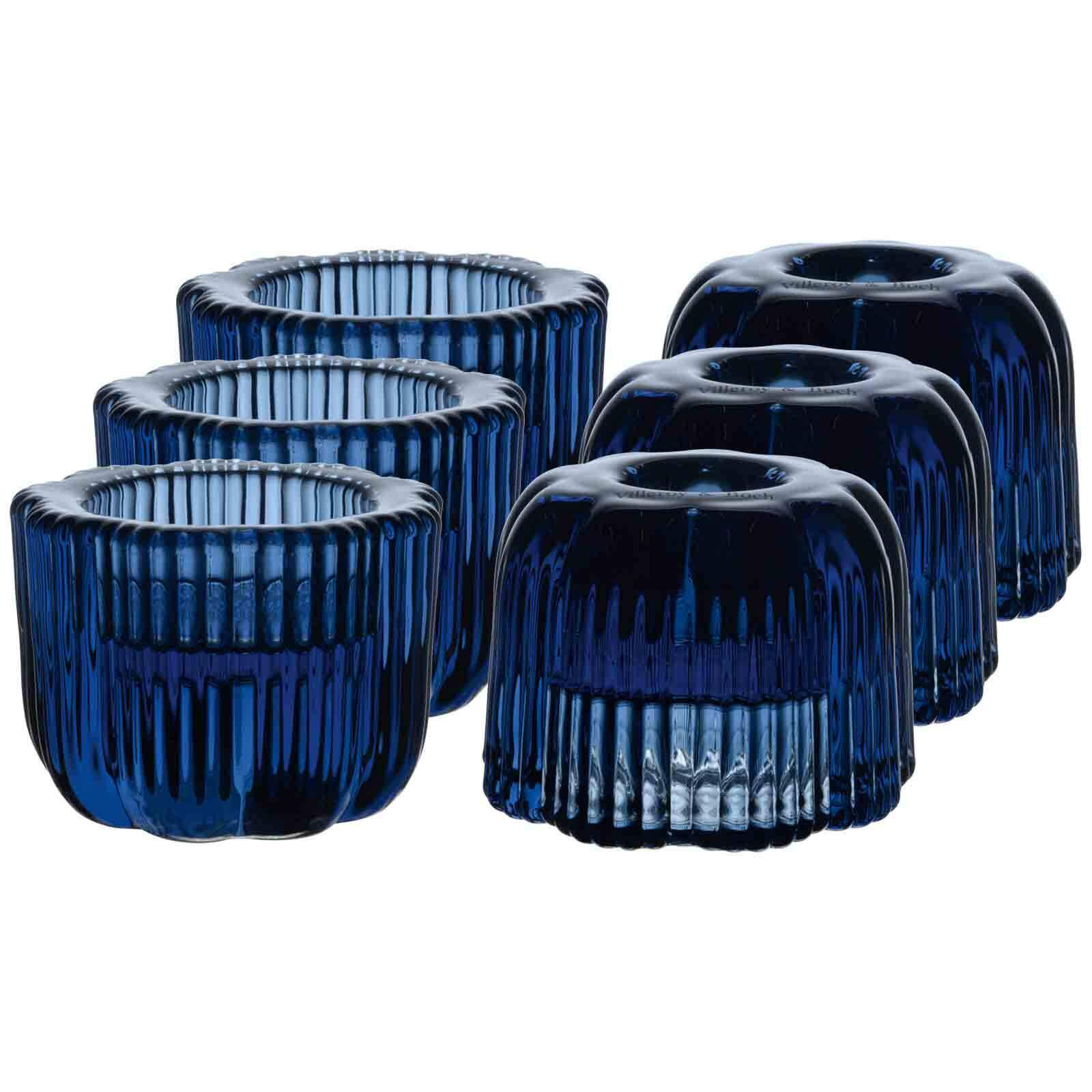 2IN1-KERZENSTÄNDER Fleur blau ø 6,3 cm 6er Set - Blau, Glas (6.3/4.5/6.3cm) - Villeroy & Boch