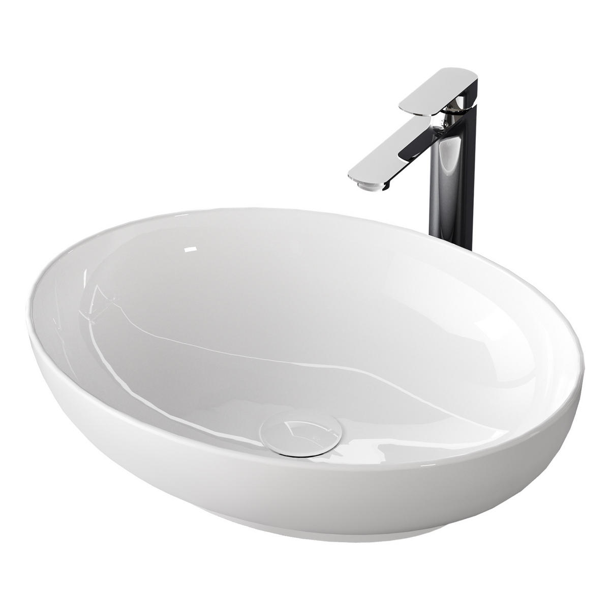 WASCHBECKEN Oval Keramik Weiß Glänzend 52 / 39,5 / 13 cm - Weiß, Keramik (39.5/13/52cm) - EMKE