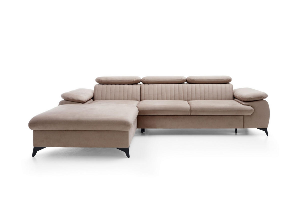 ECKSOFA FIORE Braun Velours-Stoff mit Schlaffunktion - Braun, Holz (280/193cm) - MASSENO