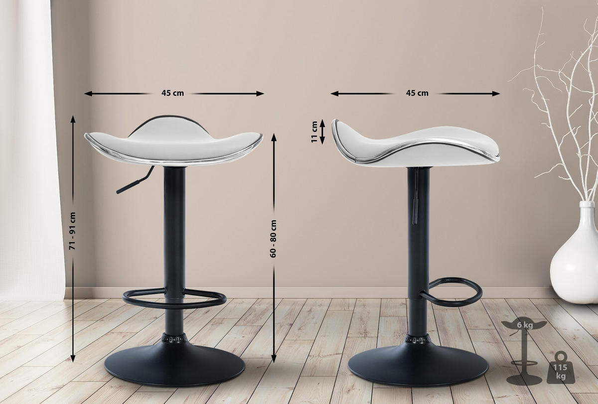 BARHOCKER Lederlook Weiß - Schwarz/Weiß, Textil/Metall (45/71/45cm) - CLP