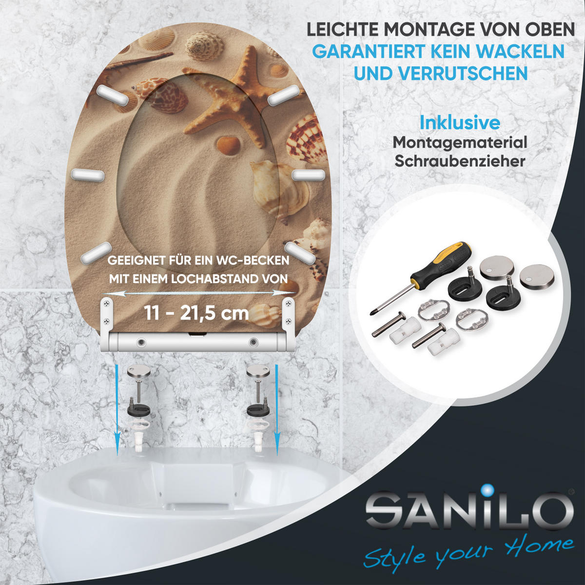 WC-SITZ mit Absenkautomatik & Top Fix Sanibel - Braun, Holzwerkstoff (37.7/5.5/48cm) - Sanilo