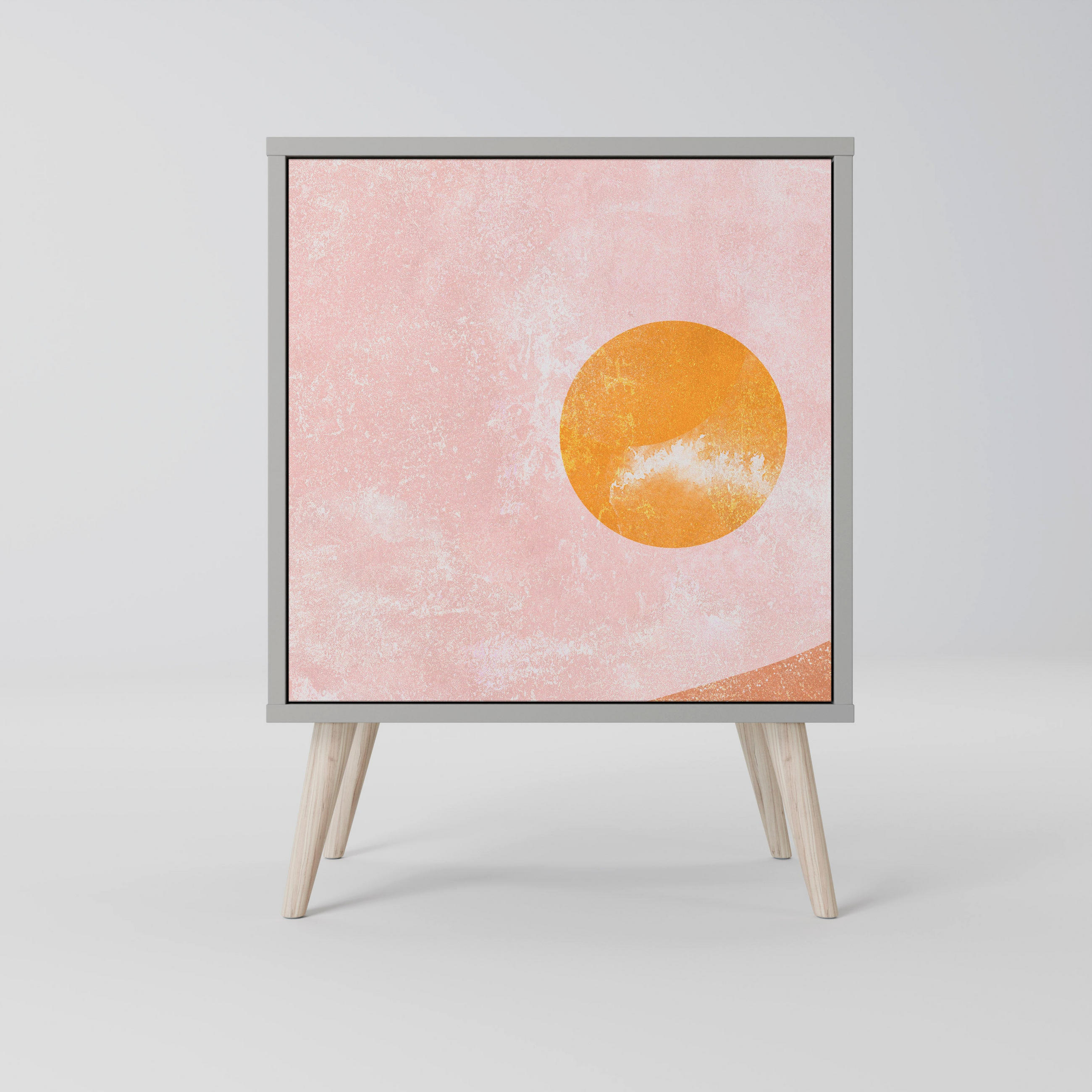 SIDEBOARD LUMINOUS SUNLIGHT, Grau, 57,5x42x77,5 cm, Schräge Buchenholzfüße - Buchefarben/Multicolor, Holzwerkstoff/Buchenholz (57.5/77.5/42cm) - SpaceRebels