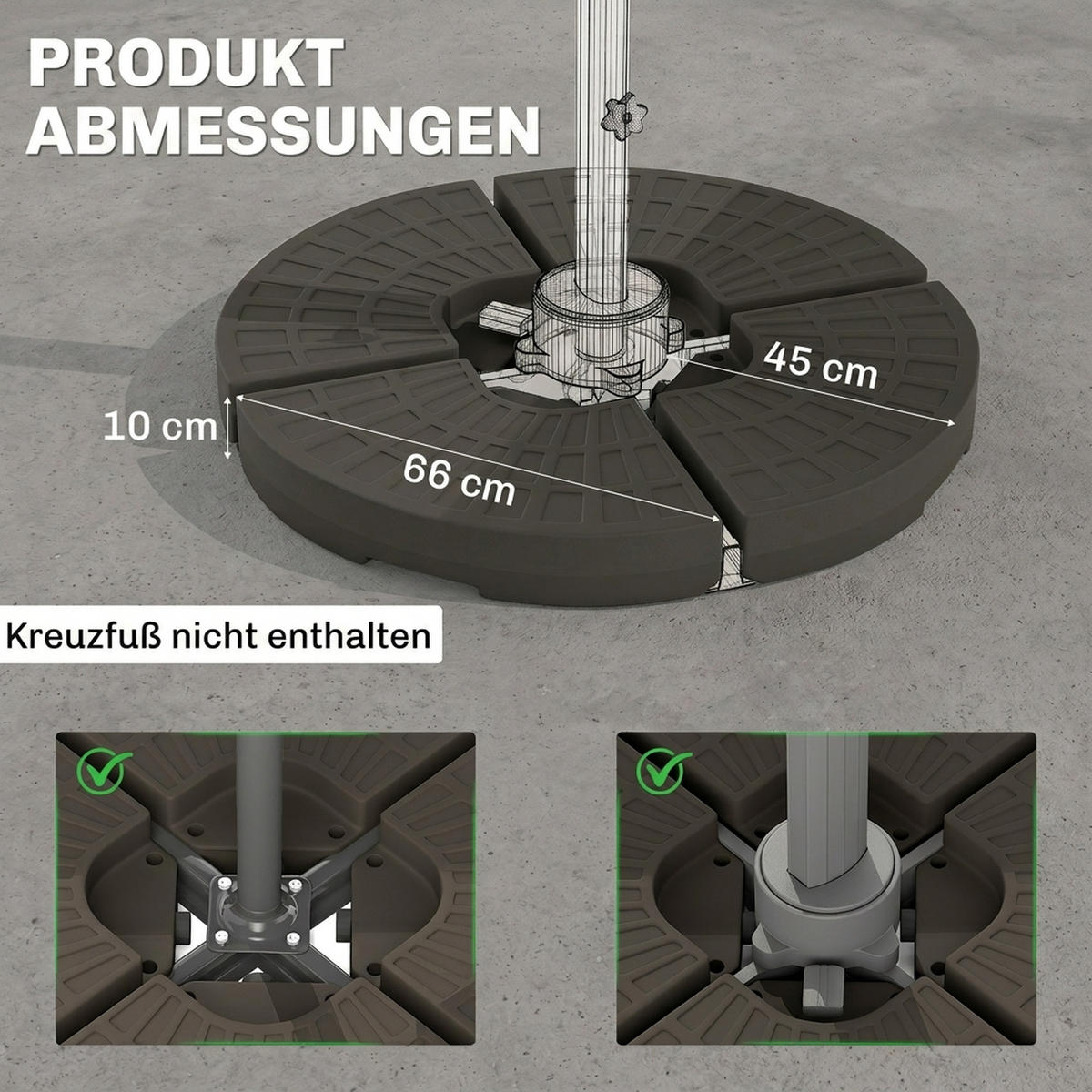 SCHIRMSTÄNDER mit 17 kg Wasser oder 25 kg Sand befüllbar HDPE Kaffee 100 x 100 x 10,5 cm - Braun, Kunststoff (100/100cm) - Outsunny