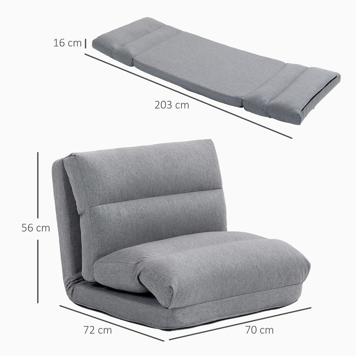 SCHLAFSESSEL Grau - Grau, Textil/Metall (72/56/70cm) - HOMCOM