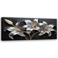 WANDBILD lilien blumen silber bemalt - Silberfarben, Textil (90/30cm) - Feeby