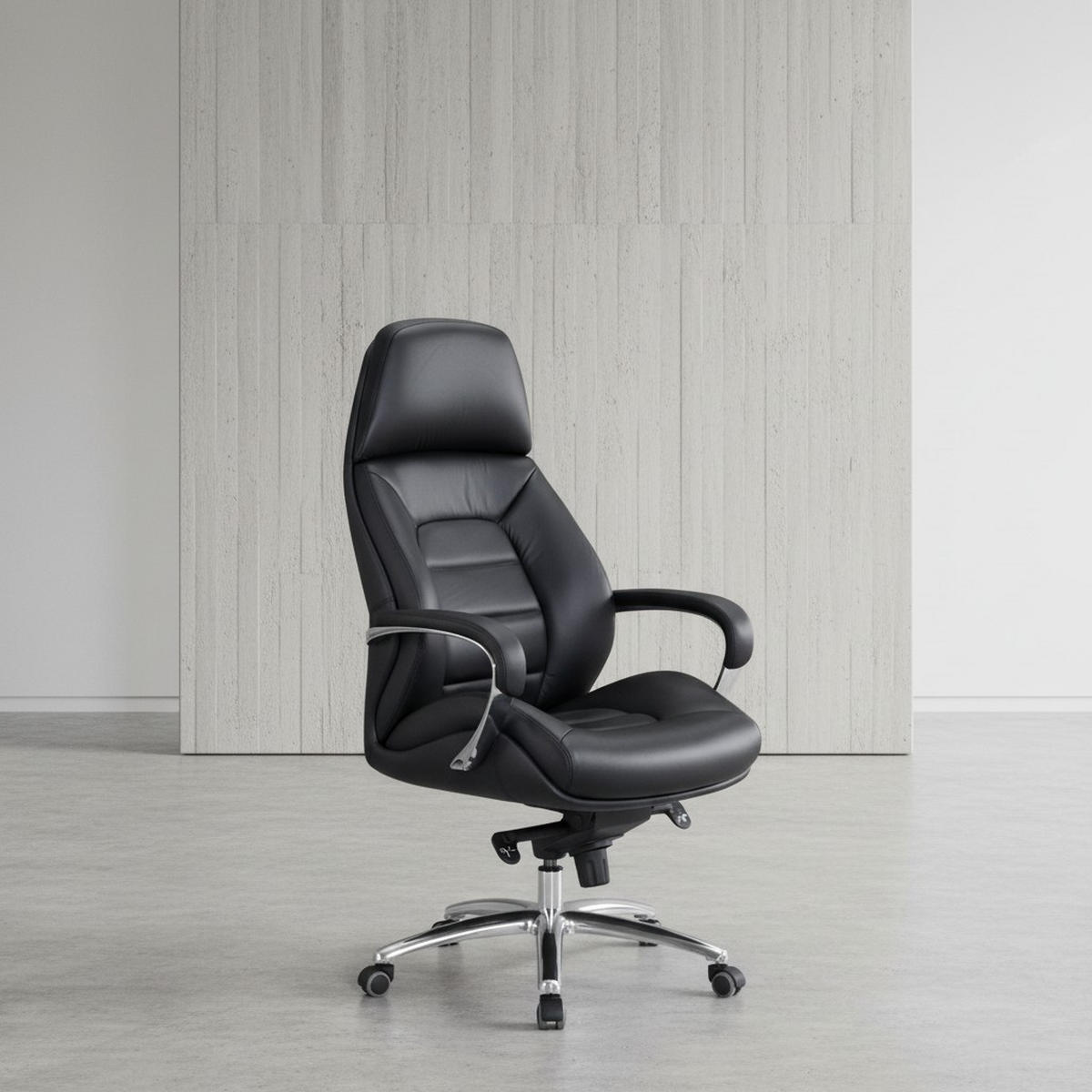 CHEFSESSEL Leder mit Multiblockwippmechanik bis 120 kg MIRON, Schwarz 67x67x137 cm - Silberfarben/Schwarz, Leder/Metall (67/137/67cm) - KADIMA DESIGN