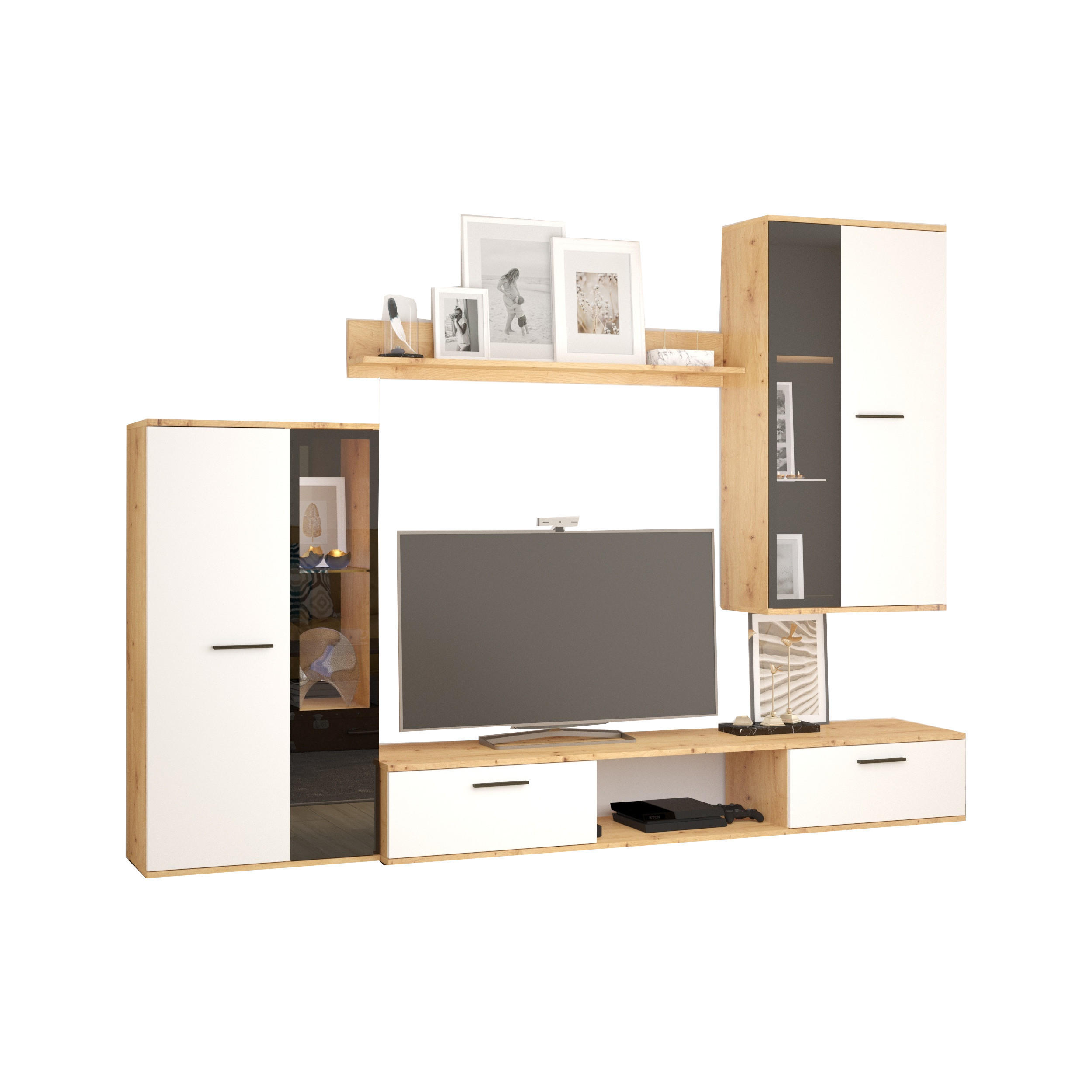 WOHNWAND CERES LED - Weiß/Eiche Artisan, Holzwerkstoff (240/180/40cm) - Meblini