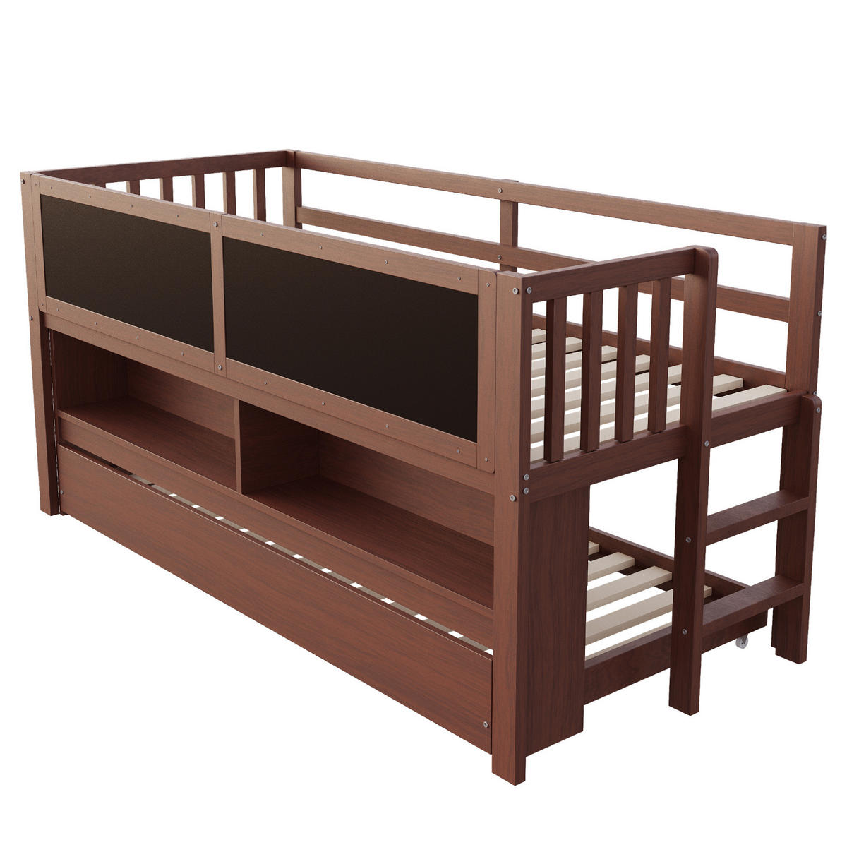 ETAGENBETT aus Holz 90x200 cm in Braun mit Ausziehbett & Tafel - Braun, Holz (90/200cm) - Modfu