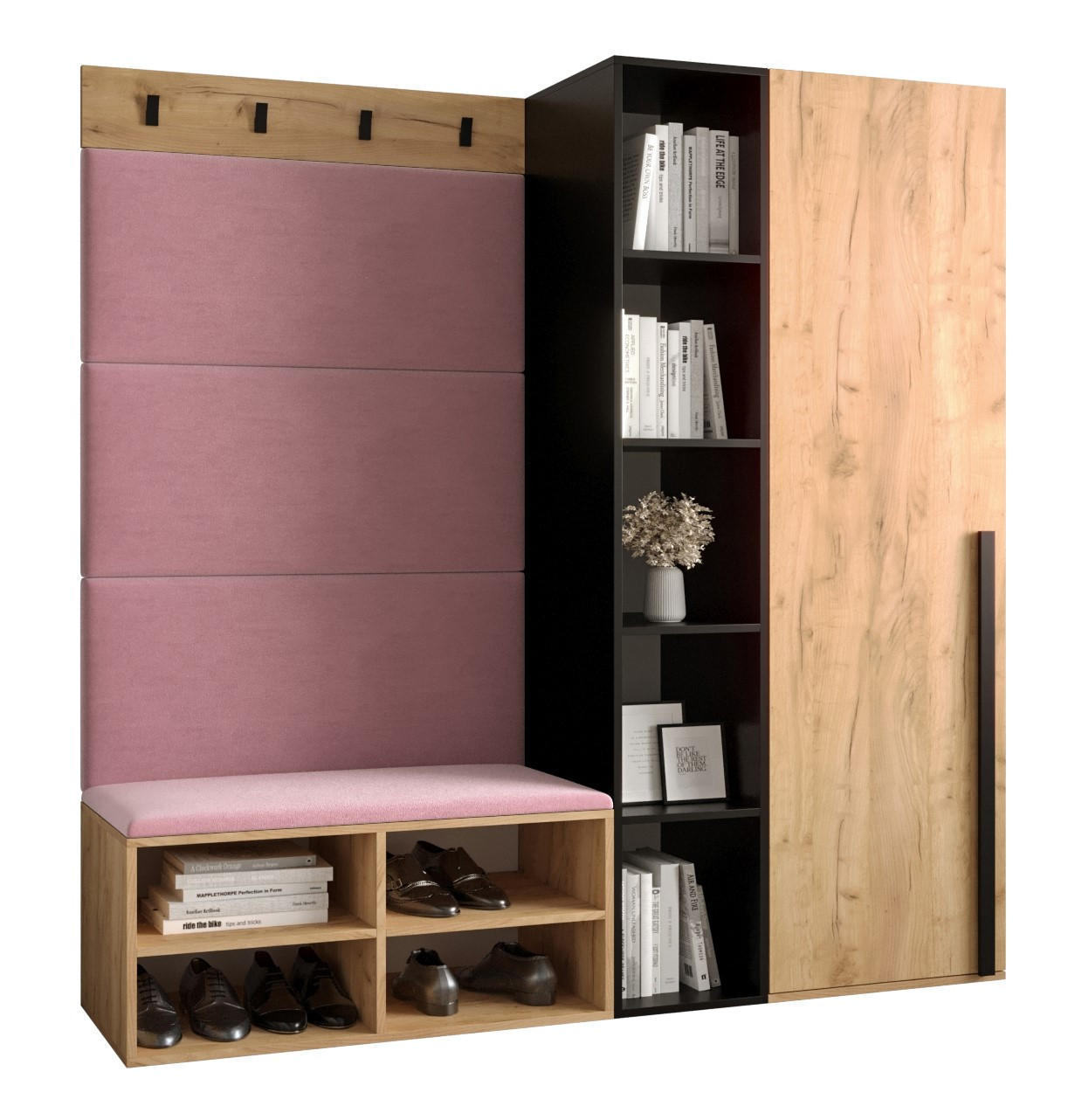 GARDEROBEN-SET 164/184/42 - Pink/Eichefarben, Holz/Kunststoff (164/184/42cm) - MÖBEL KRYSPOL