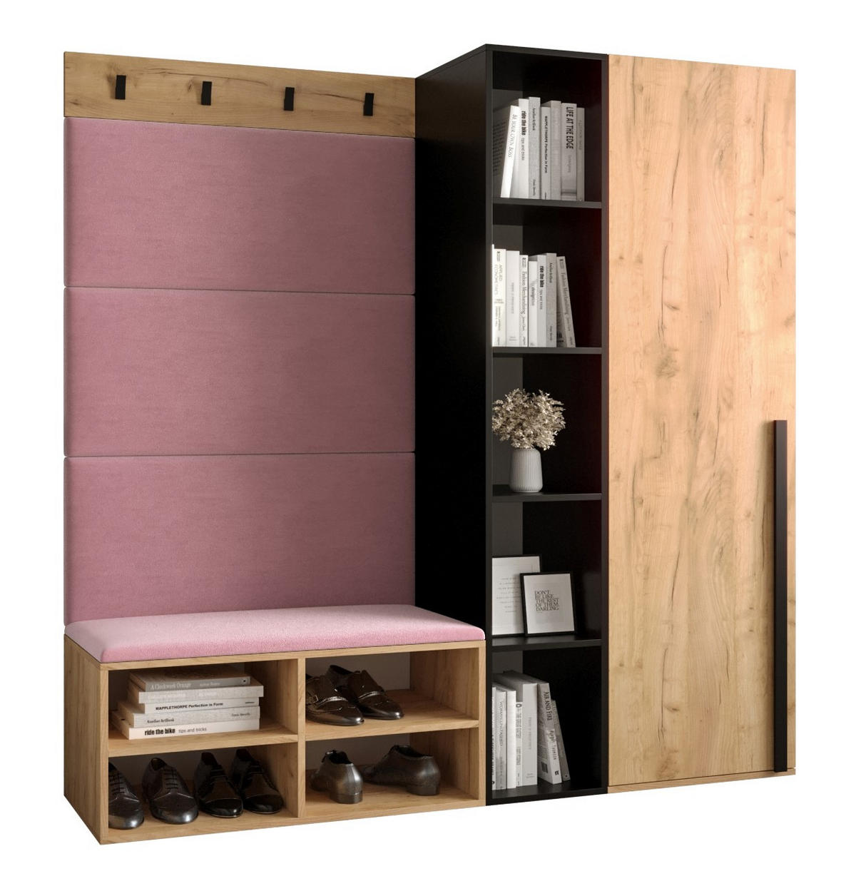 GARDEROBEN-SET 164/184/42 - Pink/Eichefarben, Holz/Kunststoff (164/184/42cm) - MÖBEL KRYSPOL