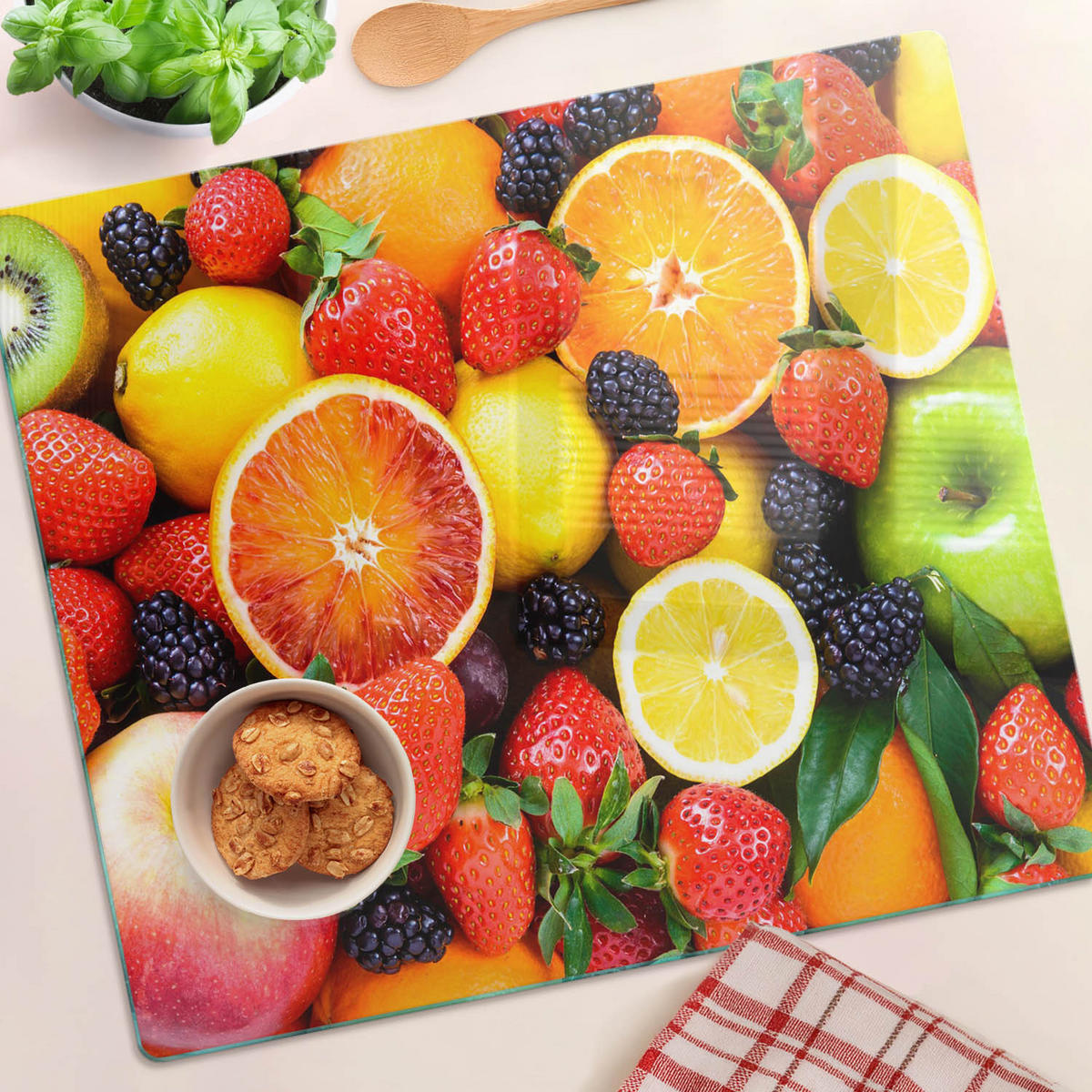 GLASPLATTE 60x52 cm Bunte Früchte - Multicolor, Glas (60/0.4/52cm) - TULUP