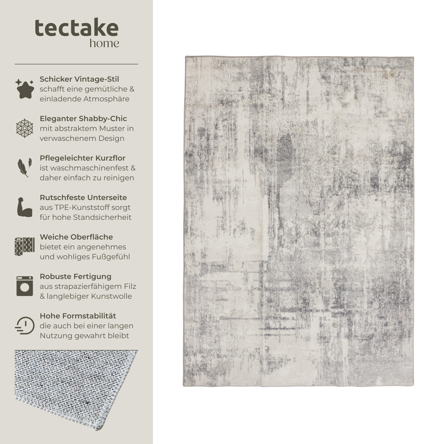 TEPPICH Vintage Design Nadira,rutschfeste Unterseite,beige/grau - Beige/Grau, Textil (120/170cm) - tectake