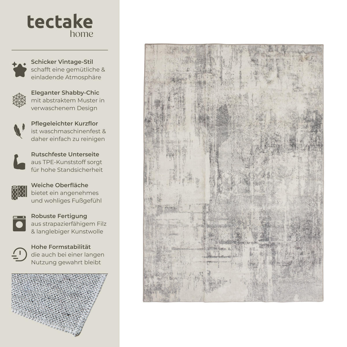 TEPPICH Vintage Design Nadira,rutschfeste Unterseite,beige/grau - Beige/Grau, Textil (120/170cm) - tectake