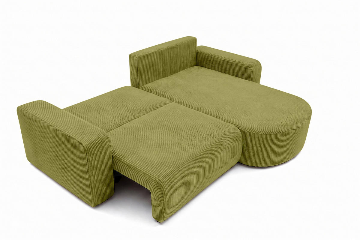 ECKSOFA Mit Schlaffunktion, Cordstoff Poso, Olive, Rechts, ROUND ONE - Olivgrün, Holz (244/175cm) - Kaiser Möbel