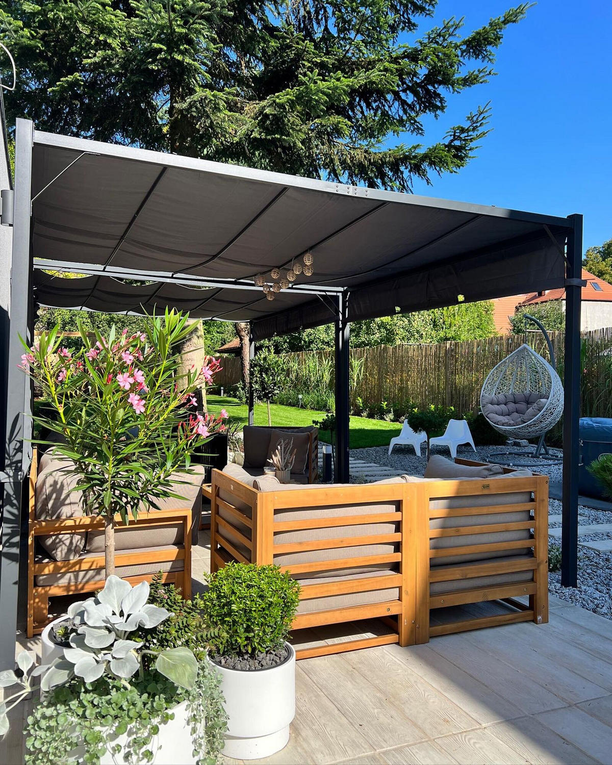 PERGOLA s LED osvětlením Ocel tmavě šedá 310/310 cm Parga - šedá/černá, kov (310/215/310cm) - Beliani