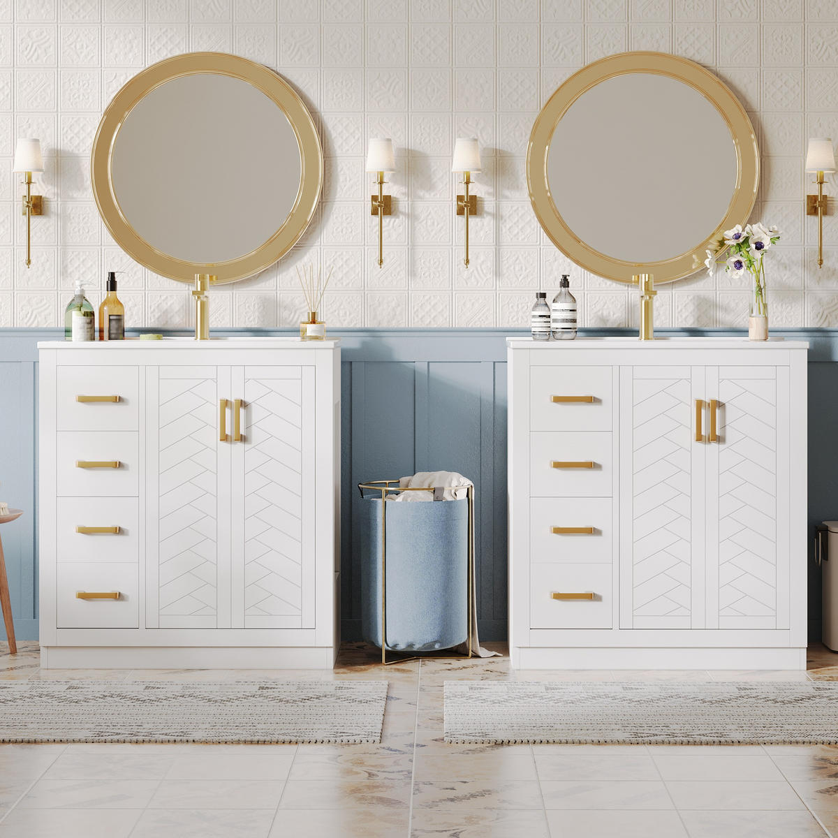 WASCHBECKENUNTERSCHRANK 3 Schubladen Keramikbecken Weiß - Weiß, Keramik (76.5/84.5/46.5cm) - FLIEKS
