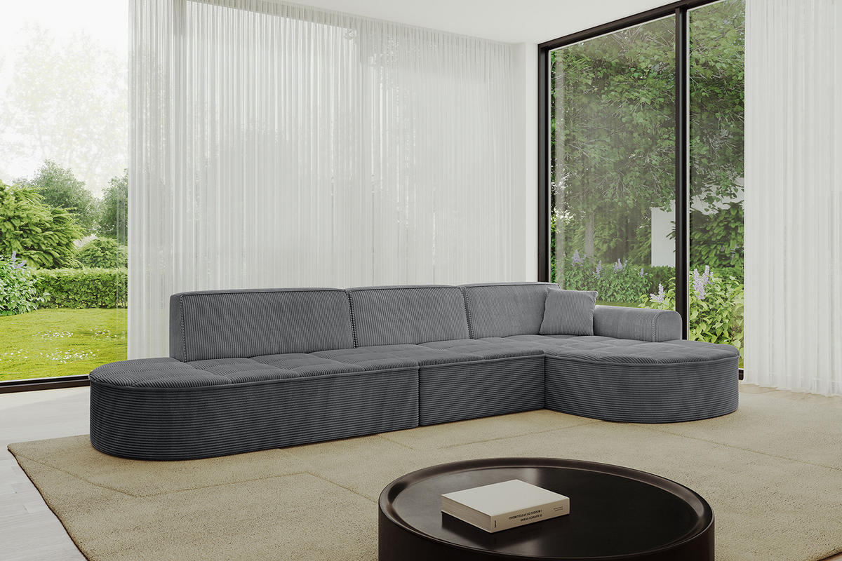 ECKSOFA Ottomane Rechts TARO-L2 - 328x171x79,5 cm Dunkelgrau - Dunkelgrau, Holzwerkstoff/Textil (328/171cm) - ALTDECOR