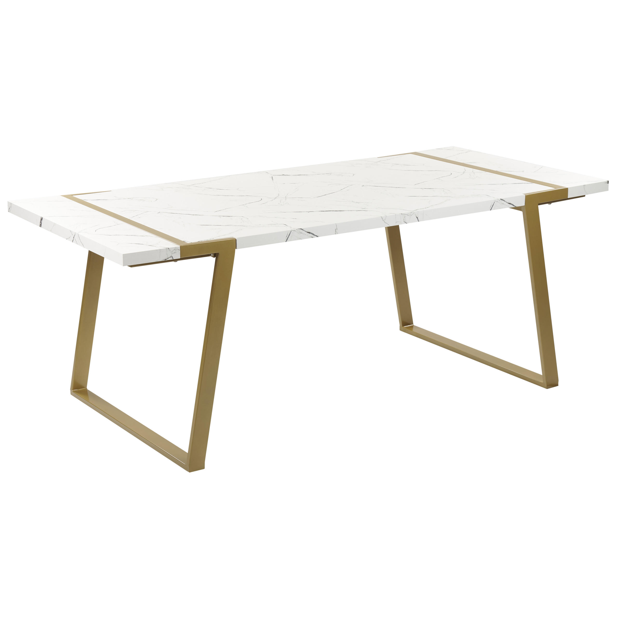 ESSTISCH 200/90/76 cm Weiß, Goldfarben Rechteckig Martynika - Weiß, Holzwerkstoff (200/90/76cm) - Beliani