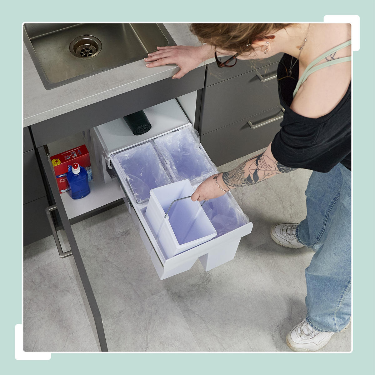 EINBAUMÜLLEIMER - Weiß, Kunststoff/Metall (34.3/35.1/48cm) - Relaxdays