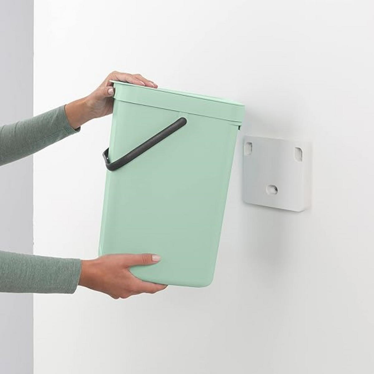 MÜLLEIMER Mit Stay Open Deckel 12 Liter 35 x 20 x 24,9 cm Kunststoff Jade - Grün, Kunststoff (20/35/24.9cm) - PROREGAL