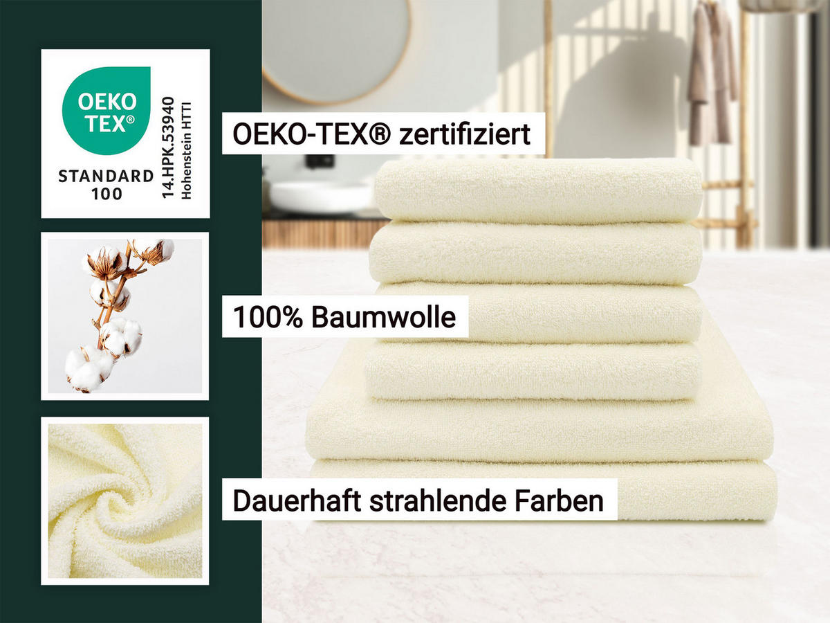 HANDTÜCHER SET, 6er-Set, 50x100 cm + 70x140 cm, 100% Baumwolle, Gelb - Creme, Textil (50/100cm) - Zollner