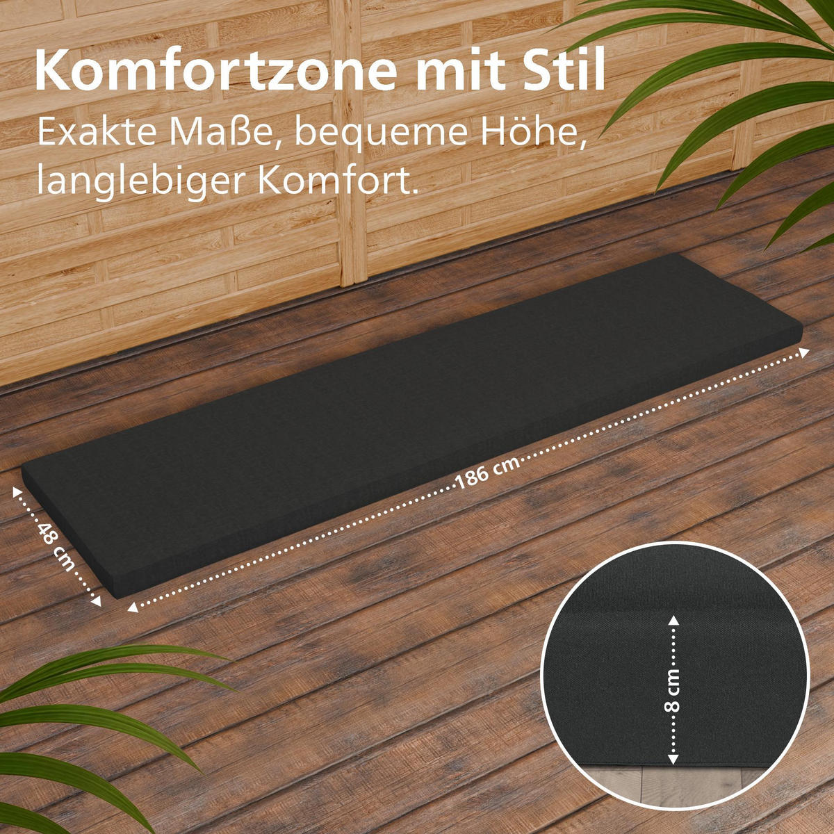 GARTENBANK 200/61 cm Holz Dunkelgrau - Dunkelgrau, Holz (200/93/61cm) - CLP