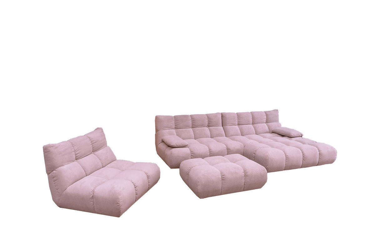 SITZGRUPPE VIVIEN 3ER SET Pink Cord - Pink/Rosa, Kunststoff/Textil (359/85/510cm) - KAWOLA