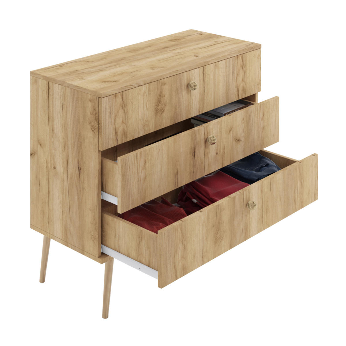 KOMMODE NATURA, 100 cm, Eiche Craft Gold, mit 3 Schubladen - Naturfarben, Holz (100/85/41cm) - Excellent Home