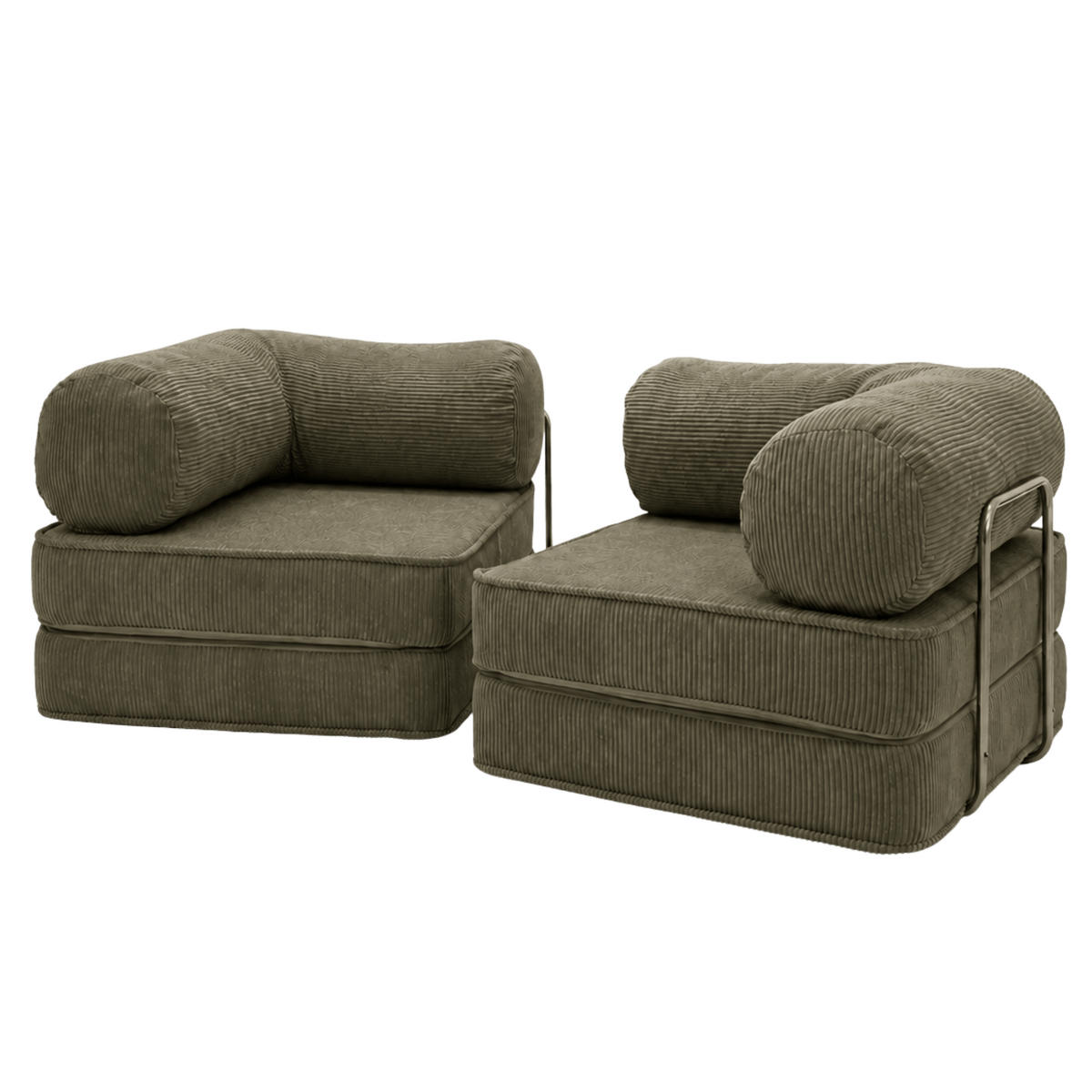 SOFA SURB Duo 100 Schlafsofa 2-Sitzer Khaki 200/100 cm - Chromfarben/Grün, Textil/Metall (200/70/100cm) - SURB