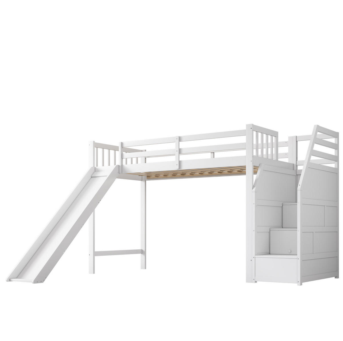 HOCHBETT 90/200 cm Weiß mit Rutsche und Ablageleiter - Weiß, Holzwerkstoff (90/200cm) - Flora Grace