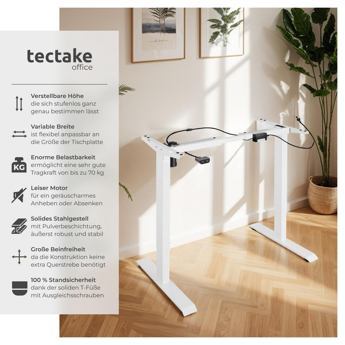 TISCHGESTELL Yannick,85 - 129 x 65 x 71 - 121 cm,weiß - Weiß, Metall (129/65/121cm) - tectake