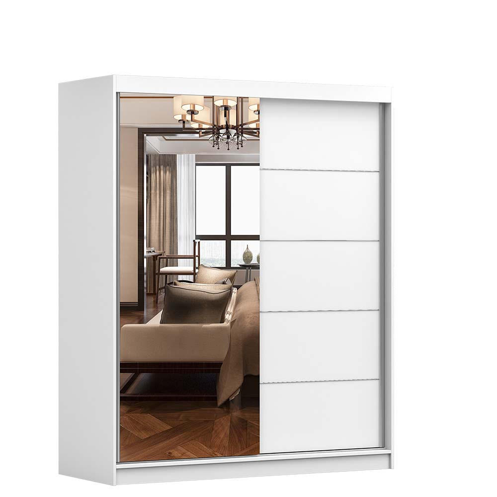 SCHWEBETÜRENSCHRANK Bono 05 mit Spiegel Weiß/Weiß 160 cm - Alufarben/Weiß, Holzwerkstoff/Metall (160/195/61cm) - imoebel24